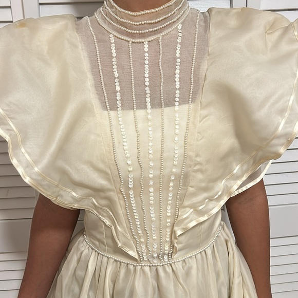 Vintage Cream Beaded Silk Wedding / Engagement Dress size small custom made - Picture 8 of 17